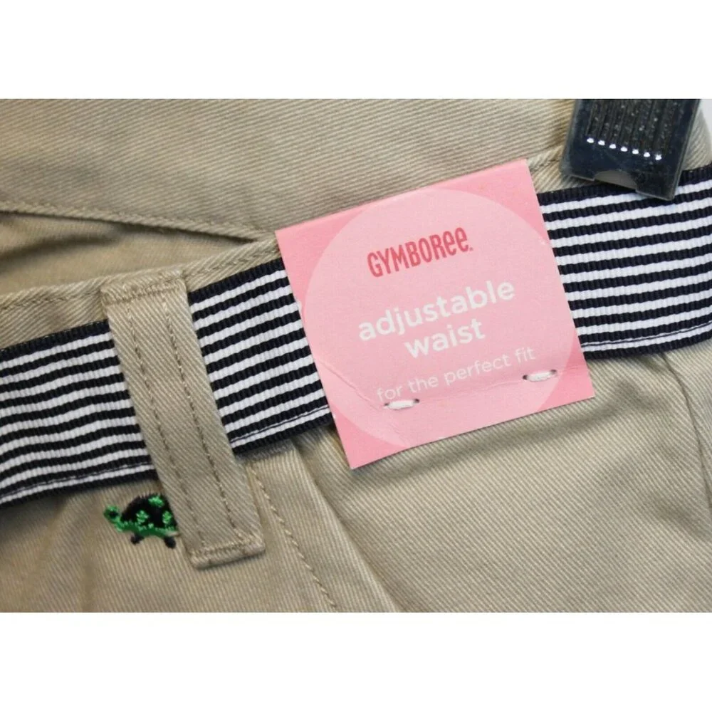 NEW 2006/05 Gymboree Prep Club Khaki Pants sz 7 Spring Turtle Ruffle Belt Embroi